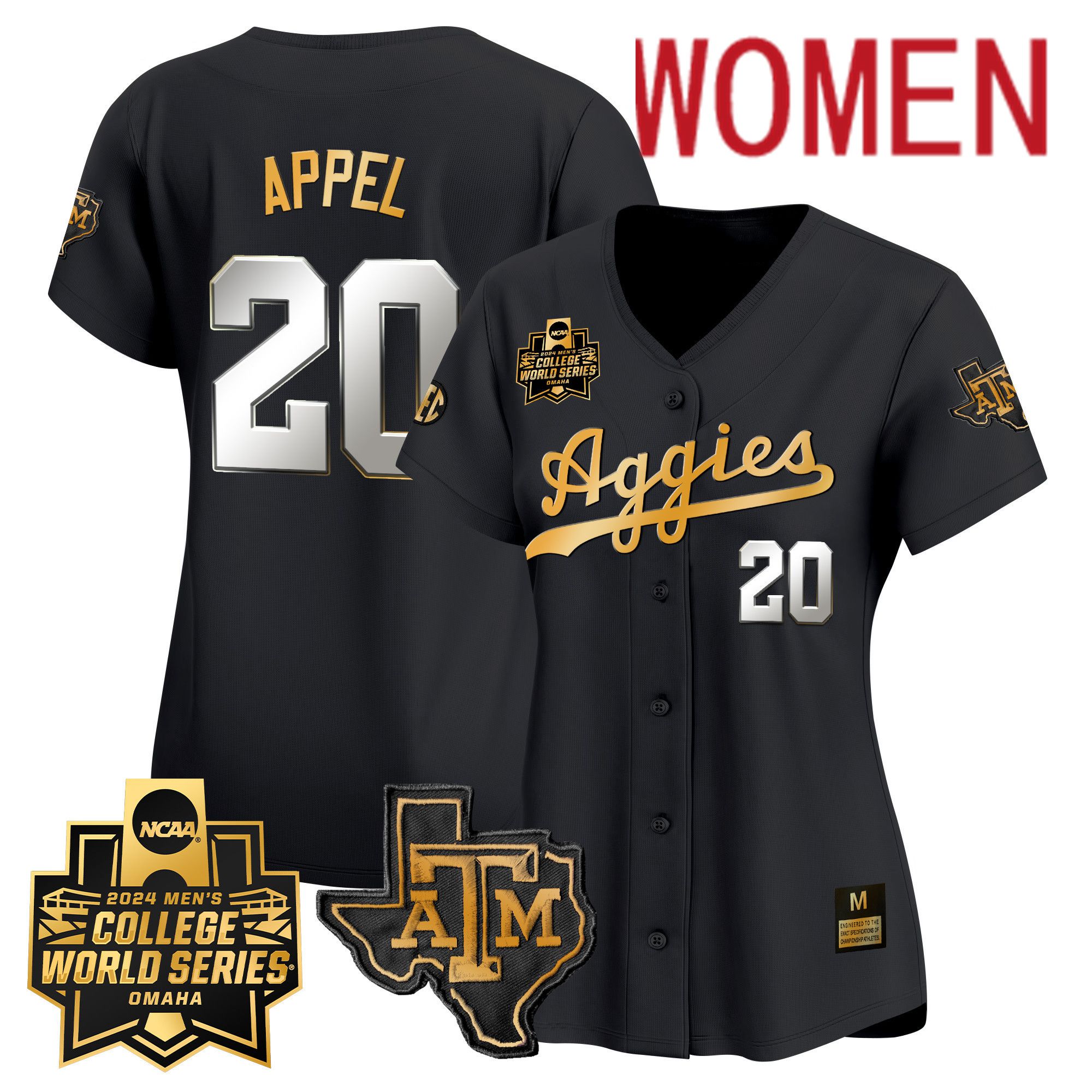 Women Texas A&M Aggies #20 Appel Black 2024 College World Series Vapor Premier Limited NCAA Jersey->women nfl jersey->Women Jersey